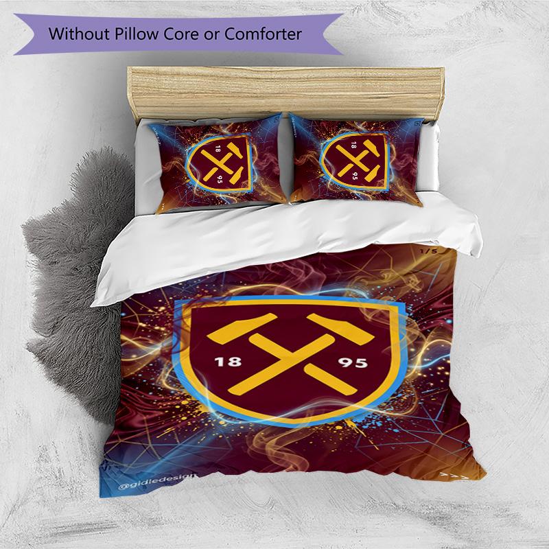 Set Lenzuola Stampato West Ham United Football 3 Pezzi, Comodo Set Copripiumino per Camera da Letto Amico della Pelle