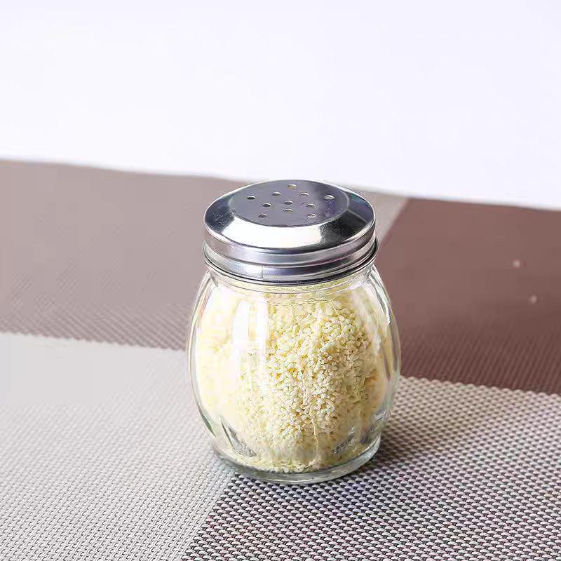 Transparent Glass Seasoning Jar with Open-Hole Lid for Kitchen Condiments
