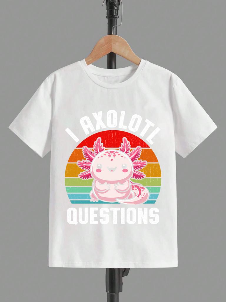 1pc, I Axolotl Questions Cute Axolotl Sunset Rainbow 100% Cotton T-Shirt, for Teenager