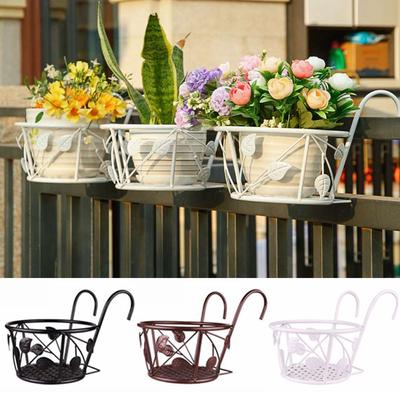 Home Decor Iron Railings Planter Pot Stand Hanging Flower Pot Rack Balcony Guardrail