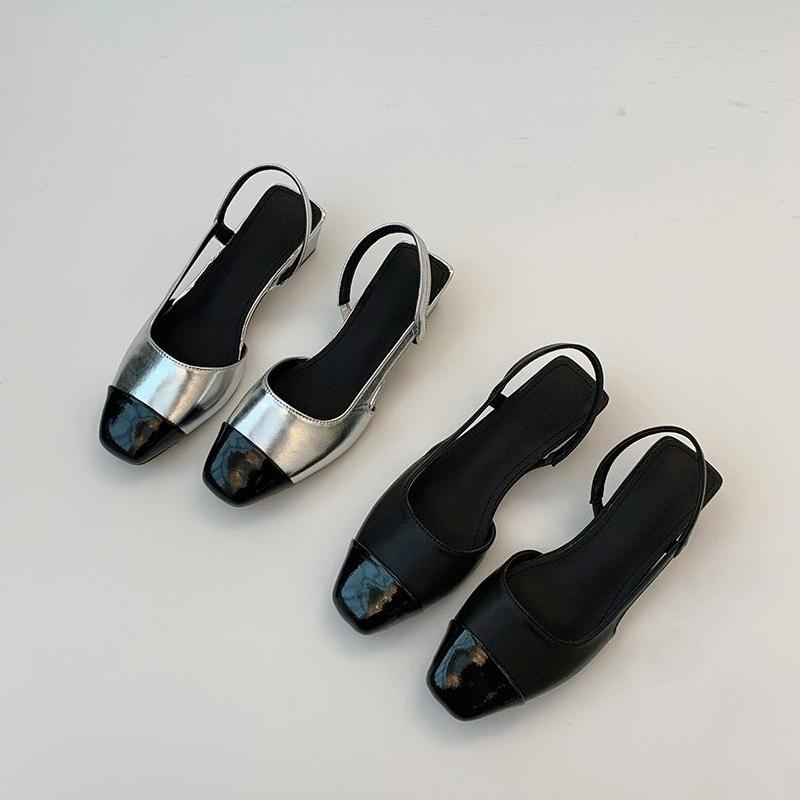 Fashion Sandals Women's Fashion Casual Square Toe Back Empty Splicing Wrapped Head Anti-slip Wear-resistant Kitten Heel Shoes