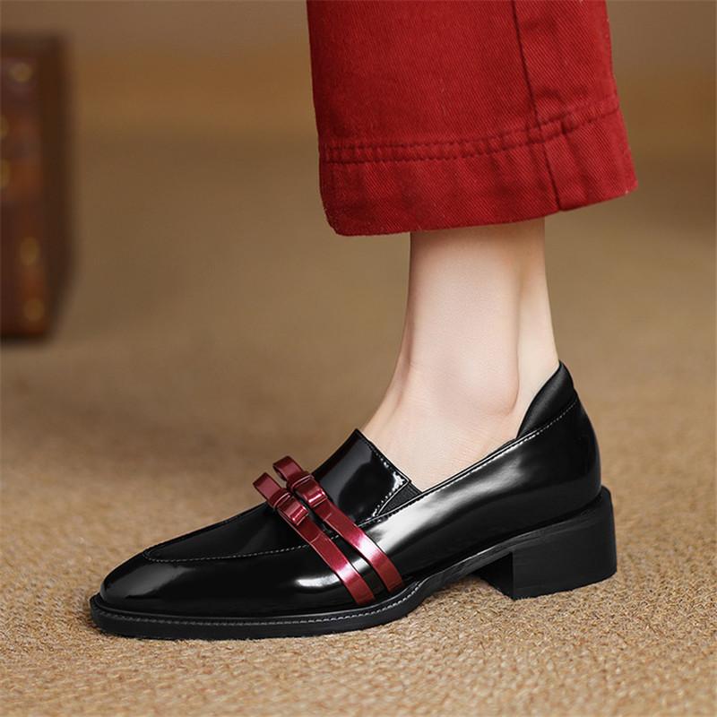 Fashion New Spring Patent Leather Woman Shoes Square Toe Women Pumps Shoes for Women Chunky Heel Loafers Sheepskin Leather Casual Shoes