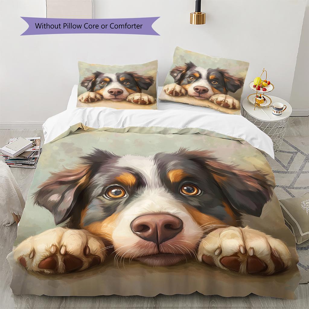 Australian Shepherd Dog Pattern Bedding Home Decoration Birthday Gift (1 * Duvet Cover + 2 * Pillowcase, Without Core)