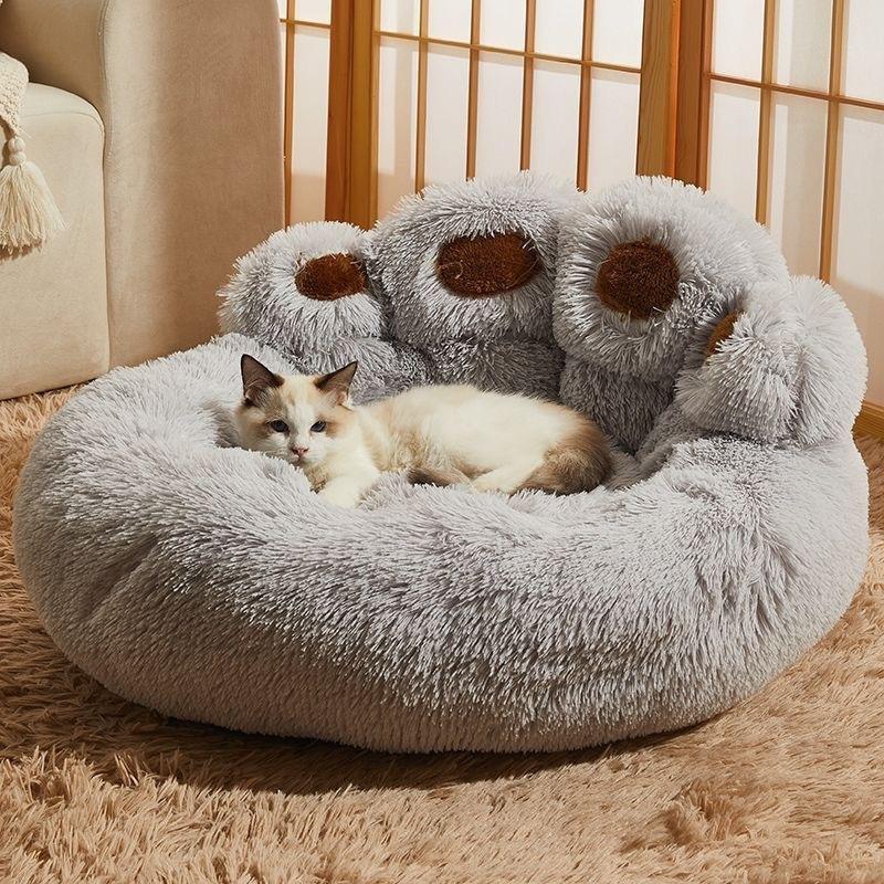 Bärenpfote Haustierbett Warmes Plüsch Beruhigendes Donut-Bett für Mittlere Hunde Katzen, Anti-Angst Welpen Katze Kissenmatte Winter Weiches Rundes Bett