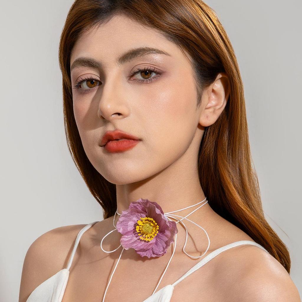 New Spring/Summer Collection, Fresh and Cute, Multi Color Fabric, Plum Blossom Pendant Necklace, Women's Jewelry Suitable for Beach Vacation Parties