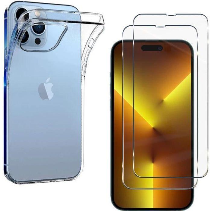 Protective Case - Phonillico - iPhone 14 PRO - Soft Silicone - Transparent - 2 Tempered Glass
