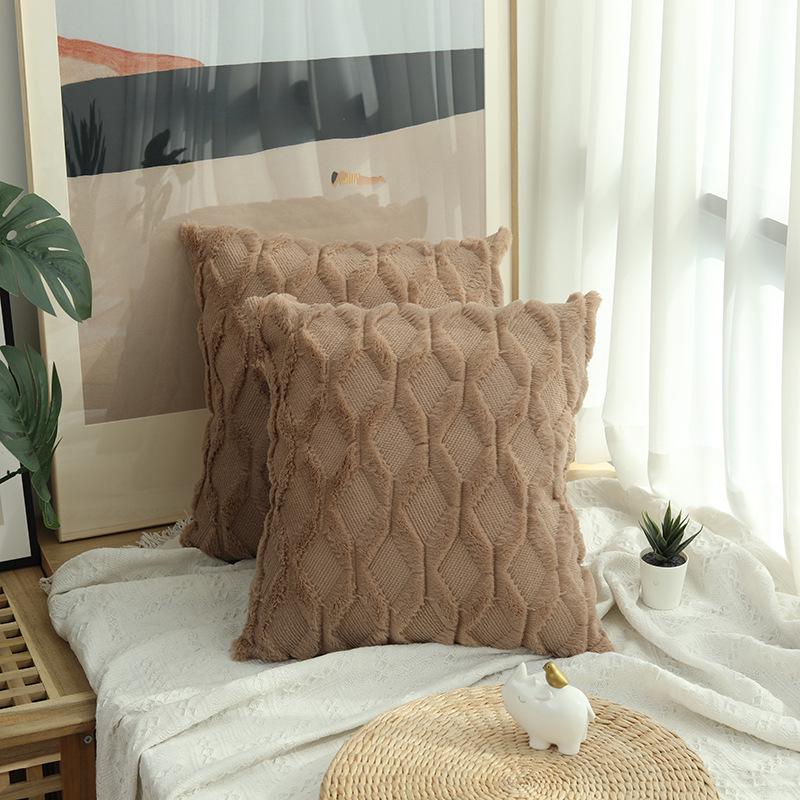 Solid Color Geometric Embroidered Plush Sofa Pillowcase