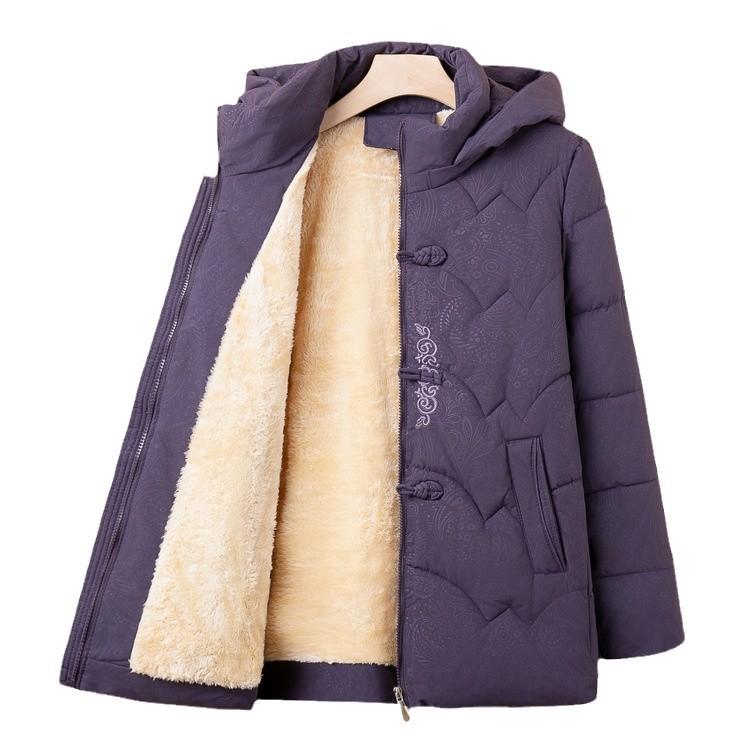 Grandma Winter Down Cotton-padded Jacket Middle-aged and Elderly Hooded Padded Cotton-padded Jacket Mother Fashion Warm Cotton-padded Jacket New.