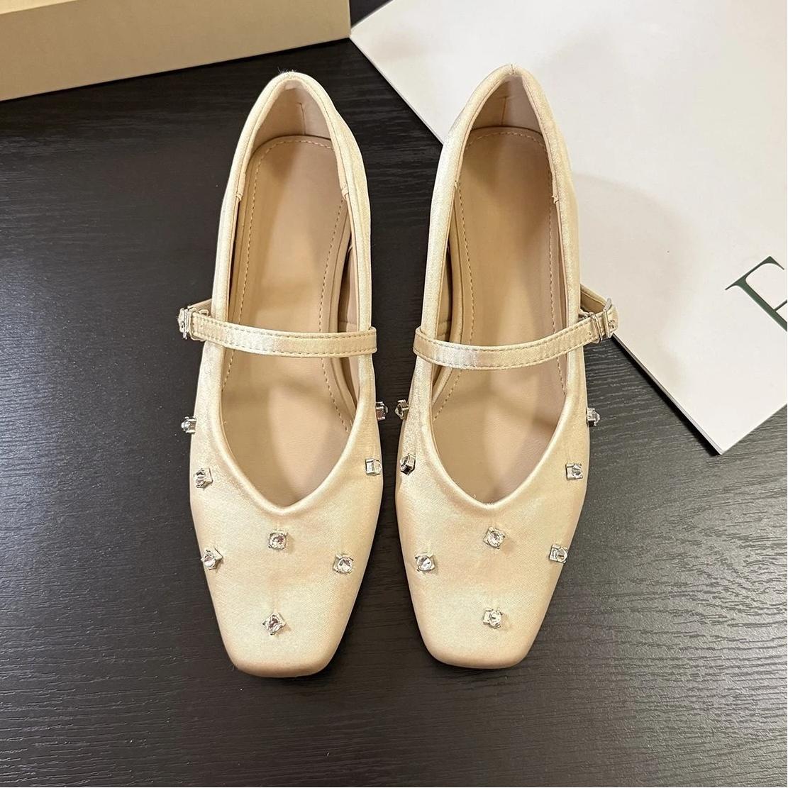

Spring Satin Interior Height Increasing Women s Shoes, Rhinestone Flat Single Shoes 35 шампанского