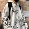 Men Autumn Hoodie Flame Print Hooded Hat Long Sleeves Soft Warm Loose Hip Hop Style Winter Hoodie for School
