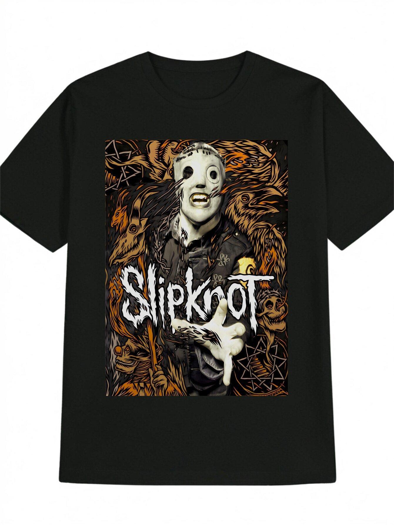 Slipknot Graphic T-shirt - Black Casual Crew Neck Tee with Unique Portrait Print XXXL