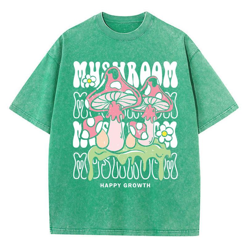 Creative Mushroom Letter Print Women Washed T-Shirt O-Neck Casual T Shirts Cotton Soft Clothes Loose Short Sleeves