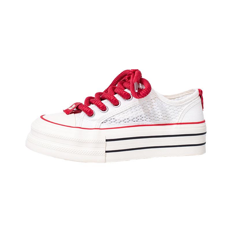 Single mesh thick baseplate shoes breathable lace-up solid color student shoes summer new dopamine casual women's shoes