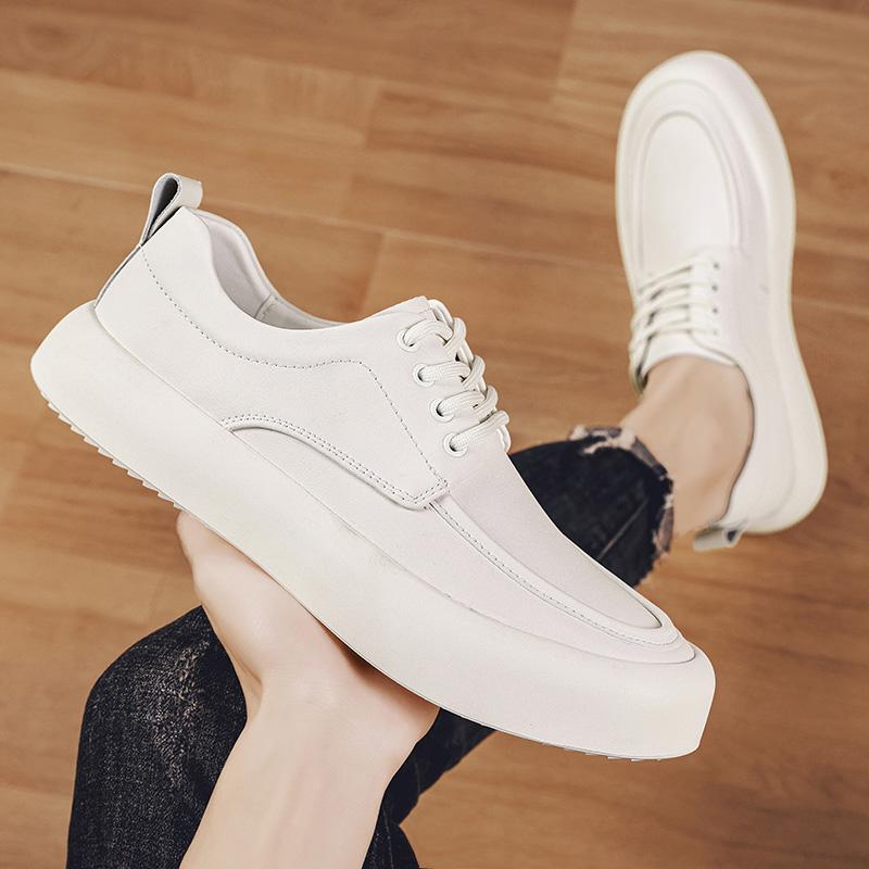 Men's Genuine Leather Business Casual Shoes Youth Fashion Casual Platform Shoes Men's All-match Outdoor Breathable Shoes Soft Wedding Shoes