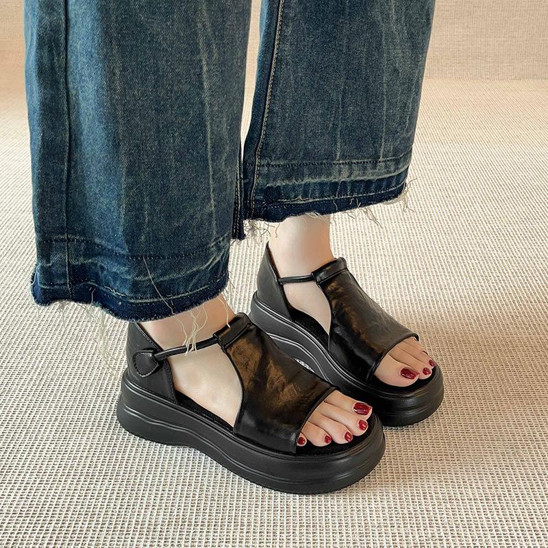 Spot!! Retro casual platform open-toed beautiful sandals women's summer new versatile soft-soled heightening Roman shoes