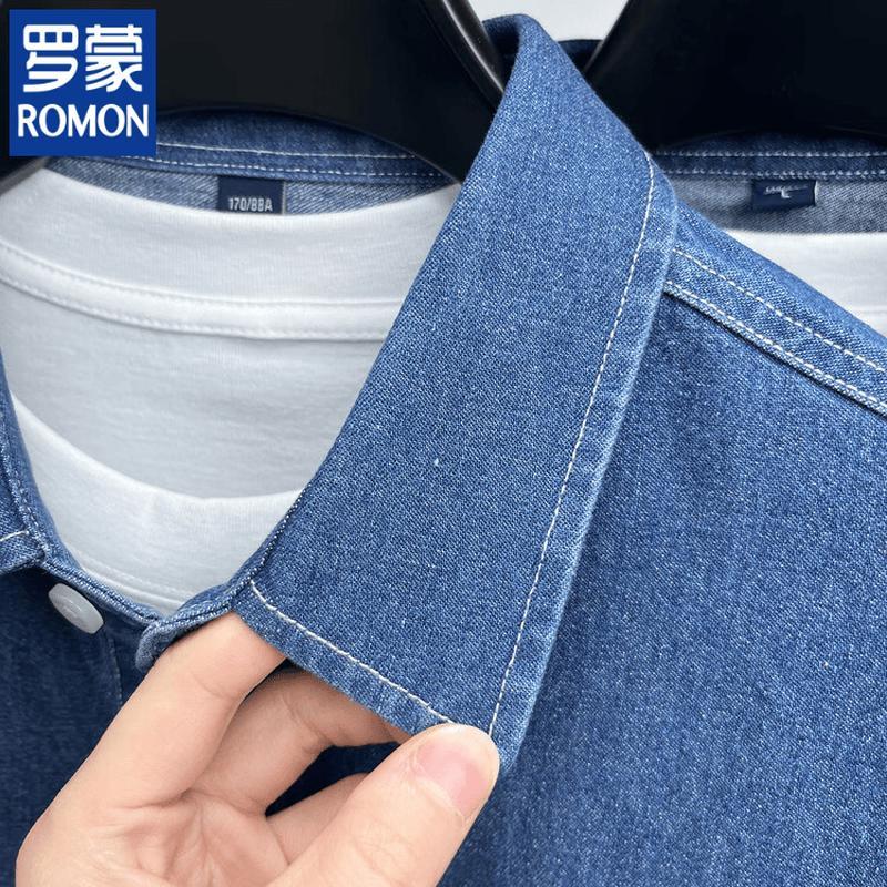 ROMON Men's Slim Fit Denim Long Sleeve Shirt