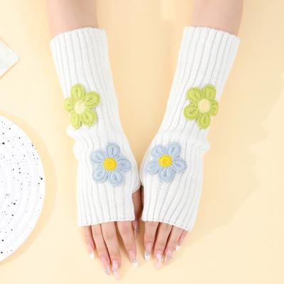 New Floral Gloves for Girls' School Style Dui Dui Exposed Finger Sleeves Autumn and Winter Knitted Woolen Warm Arm Covers