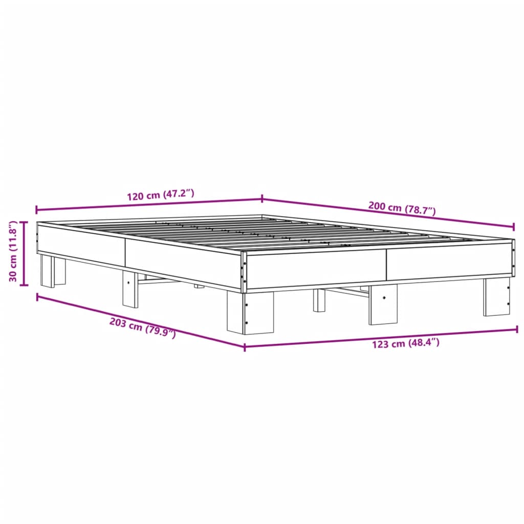 Bed Frame in Sonoma Oak Finish 120 x 200 cm Made of Wood Based Panel and Metal