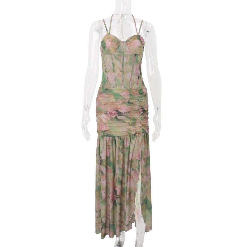 Sexy Sleeveless Floral Print Long Dresses Fashion Women Split Spaghetti Strap Summer Bodycon Casual Beach Evening Party Vestidos