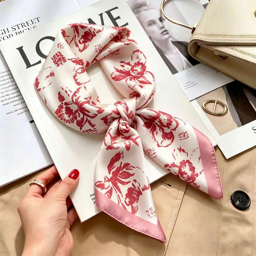 Simple temperament Spring and summer female imitation silk scarf versatile Korean version casual small square scarf neck protection decorative scarf