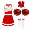 Girls Cheerleading Outfit Sleeveless V Neck Crop Top and Elastic Waist Skirt Set with Bowknot 2Pcs Hand Flowers