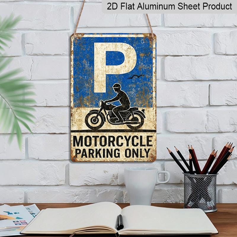 2D Flat, 1pc 7.87x11.81inch Aluminium Sign - "Motorcycle Parking Only" Vintage Distressed Metal Plaque - Wall Decor Reflecting Vintage Style, Ideal