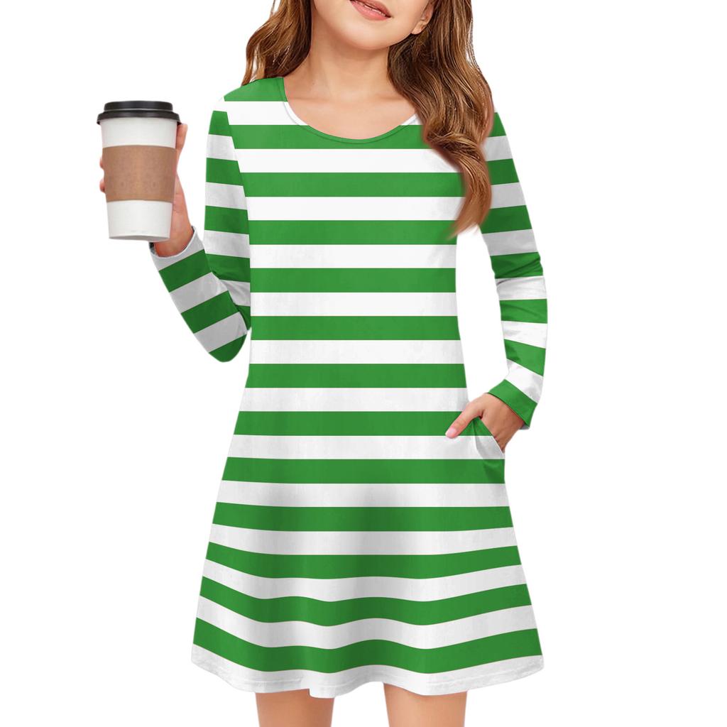 Girls' Long Sleeve Dress - Color Pocket Dress