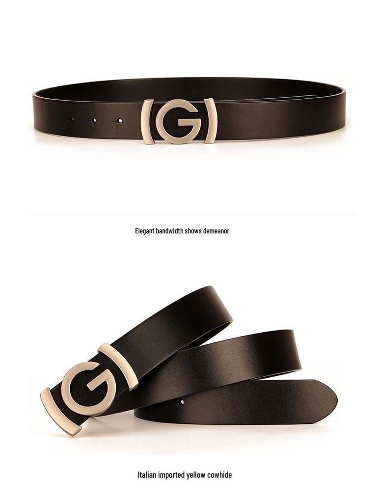 Men's Smooth Buckle Vegetable Tanned Leather Belt, Adjustable Length