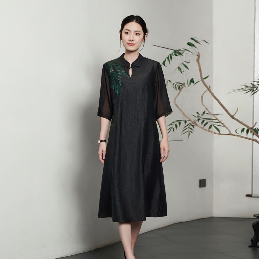 

Вышитое шелковое платье из пряжи «ароматное облако», женское, средней длины, новая юбка из тутового шелка 4XL