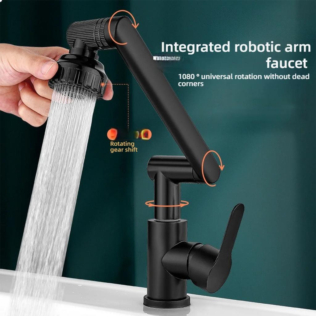 Dual Mode Universal Rotating Faucet Robotic Arm Wash Basin Kitchen Bathroom Hot and Cold Household Basin Wash Basin Sink