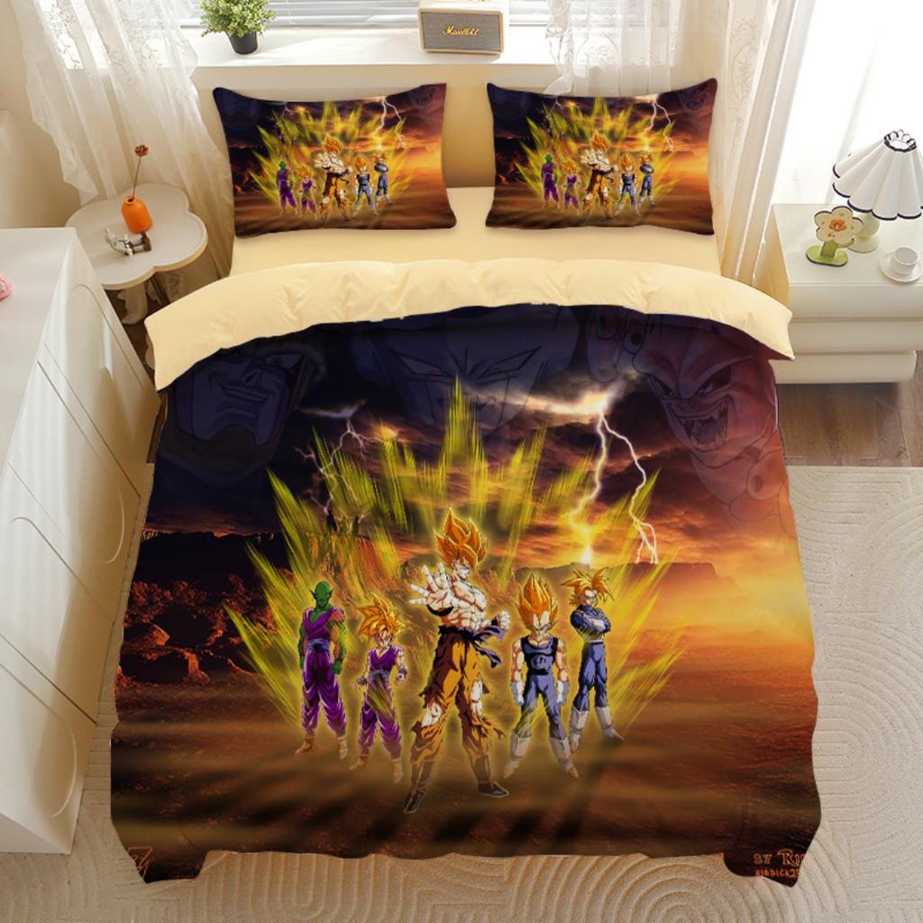 Японское Аниме Dragon Ball Постельное Белье Гоку Супер Сайян Пододеяльник Наволочка 2/3шт 3D Принты для Подростков Покрывало