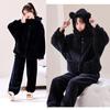 LAVASEON Winter Pajama Cute Animal Print with Bear Warm and Fun Open Thick Fleece Warm and Comfortable Loungewear for Fall and Winter Women's Set,