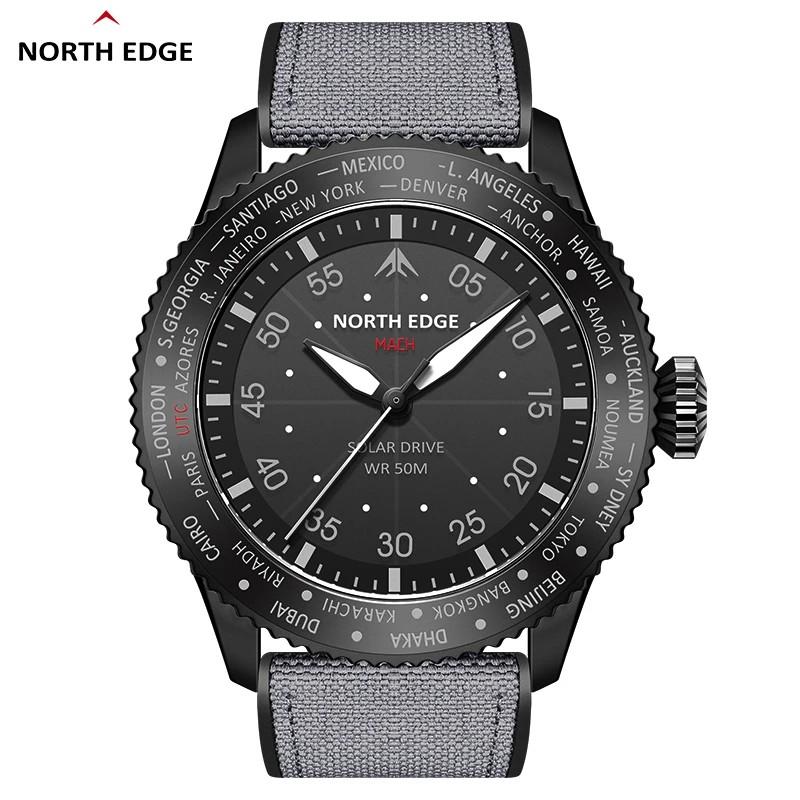 NORTH EDGE MACH Solar Power Quartz Watch Men Waterproof 50M Men's Pilot Sports Wristwatches Luminous Enviormentally Clock