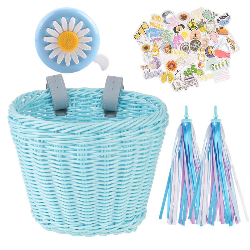 Cesto per Bicicletta per Bambini con Design Intrecciato Vintage e Campanello per le Avventure in Bicicletta dei Bambini
