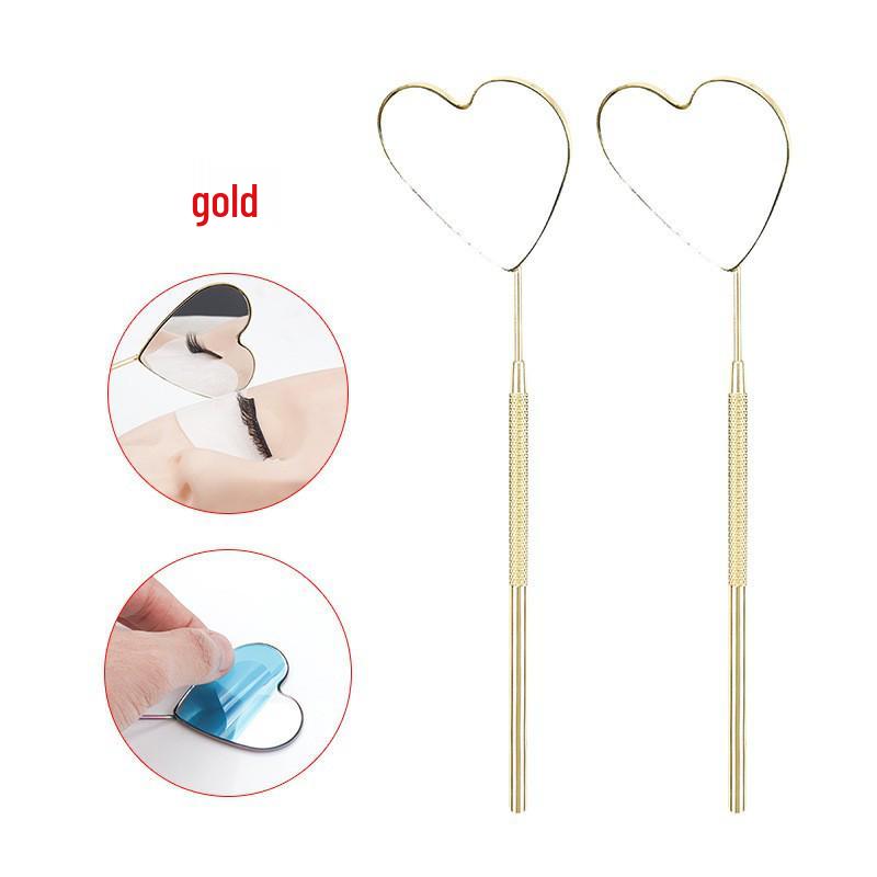 Heart-Shaped Anti-Fog Eyelash Extension Mirror - Stainless Steel, Anti-Curl Design
