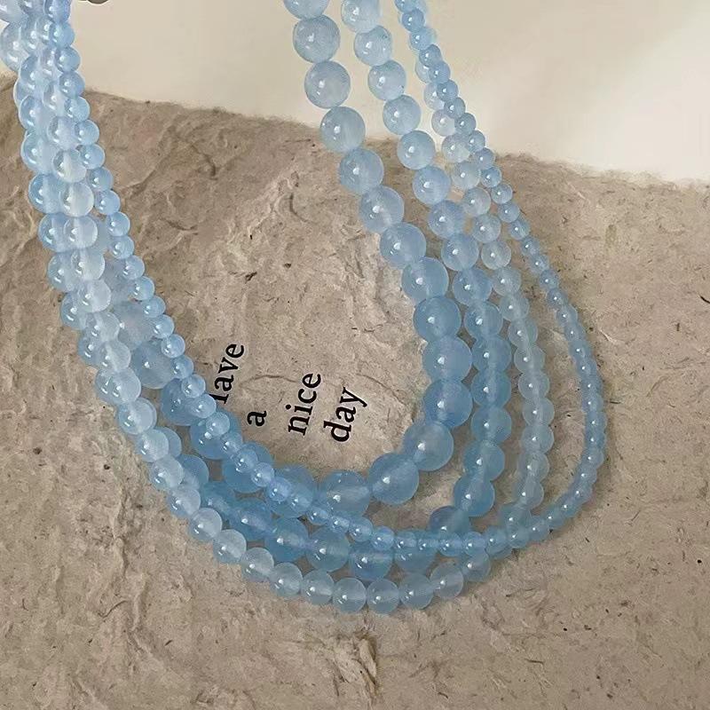 Exquisite 4 6 8Mm Beads Pink Blue Natural Stone Beaded Necklace For Women Simple Chokers Daily Party Jewelry Gift