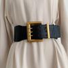 Wide Black Trendy Waist Belt For Women Comfortable Elastic Faux Leather Style