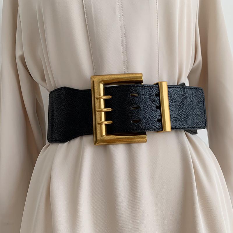 Wide Black Trendy Waist Belt For Women Comfortable Elastic Faux Leather Style