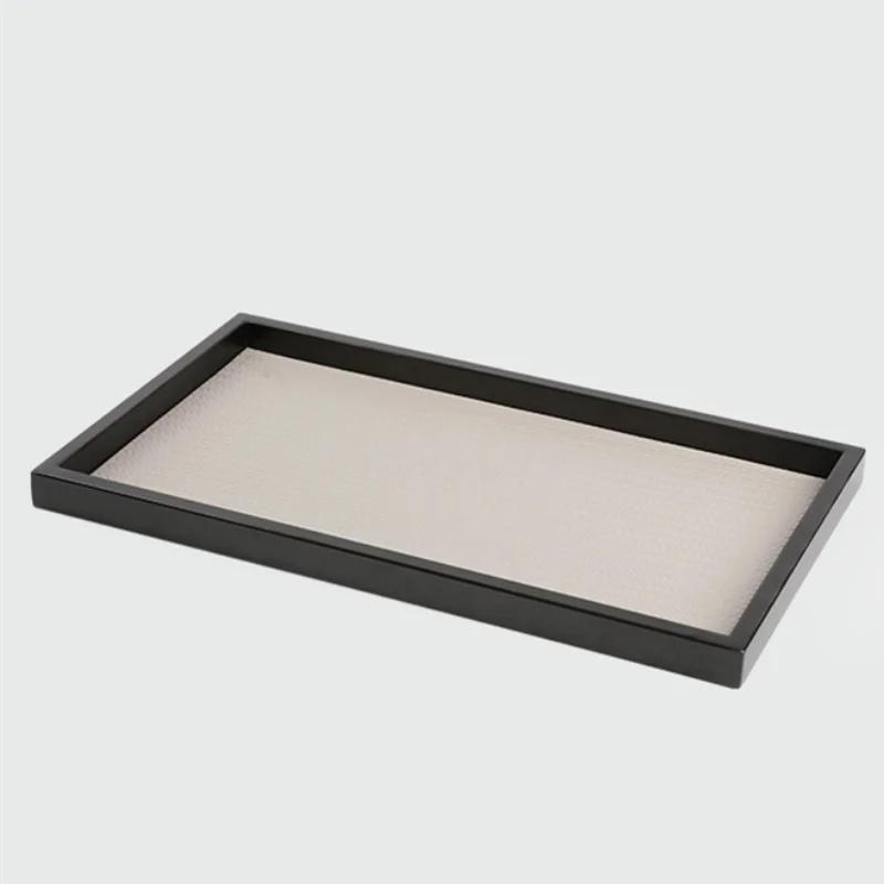 Rectangular Solid Wood Pallet Black Beige Leather Tray Home Soft Decoration Aroma Storage Tray Living Room Entryway Organizer
