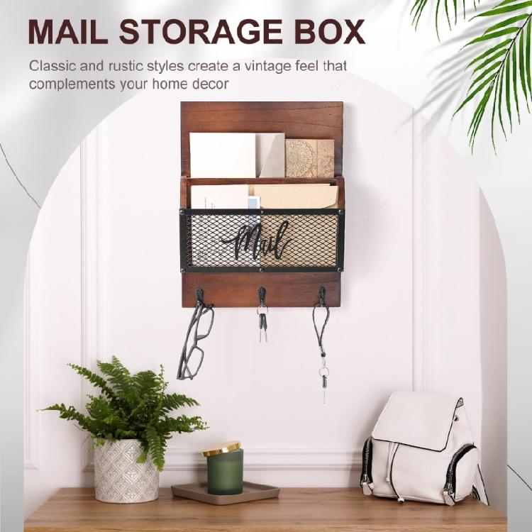 Porta Posta e Chiavi con Pannello Frontale in Rete Metallica e Design con Cornice in Legno Rustico Organizer per l'Ingresso