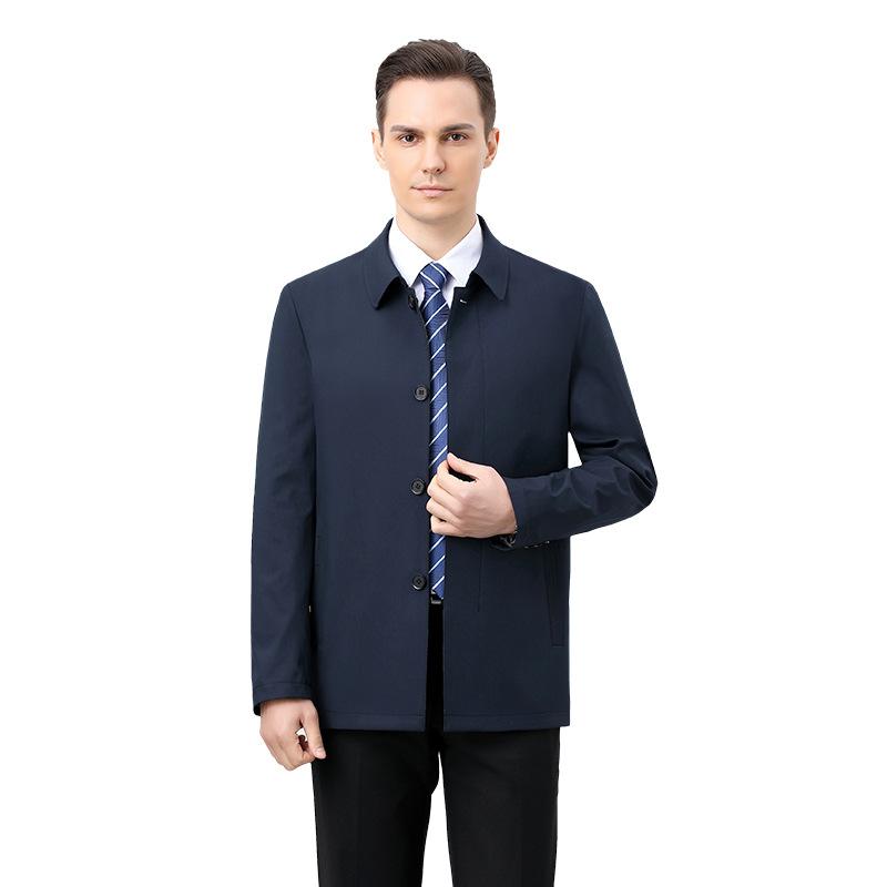 Spring Middle-aged and Elderly Jacket Men's Navy Blue Casual Jacket Loose Lapel Top