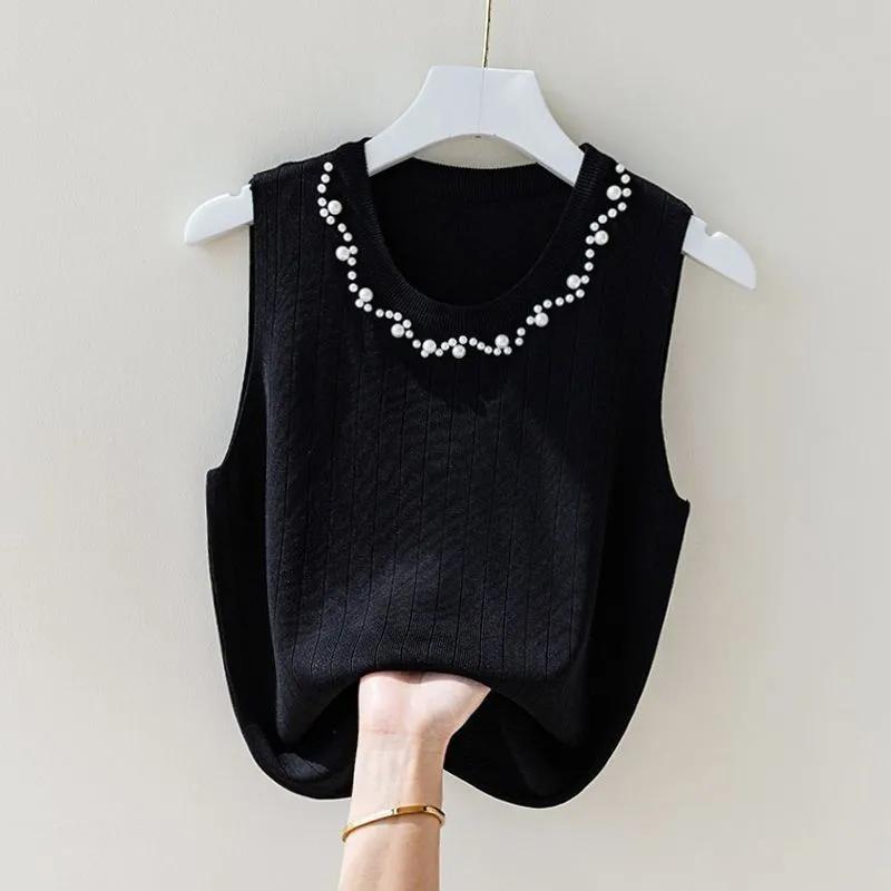 

WTEMPO Жемчужные украшения из ледяного шелка свободные жилеты-камизолы женские весна-лето без рукавов внутренняя трикотажная нижняя часть топов M чёрный