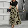 Women's Fashionable Casual Belt Short Sleeved Round Neck Print Elegant Temperament Dress