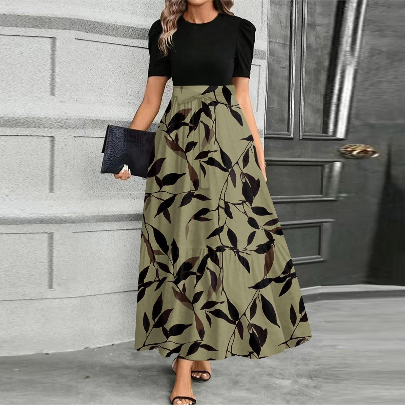 

Женское модное повседневное платье с поясом, коротким рукавом, круглым вырезом и принтом, элегантное и темпераментное S