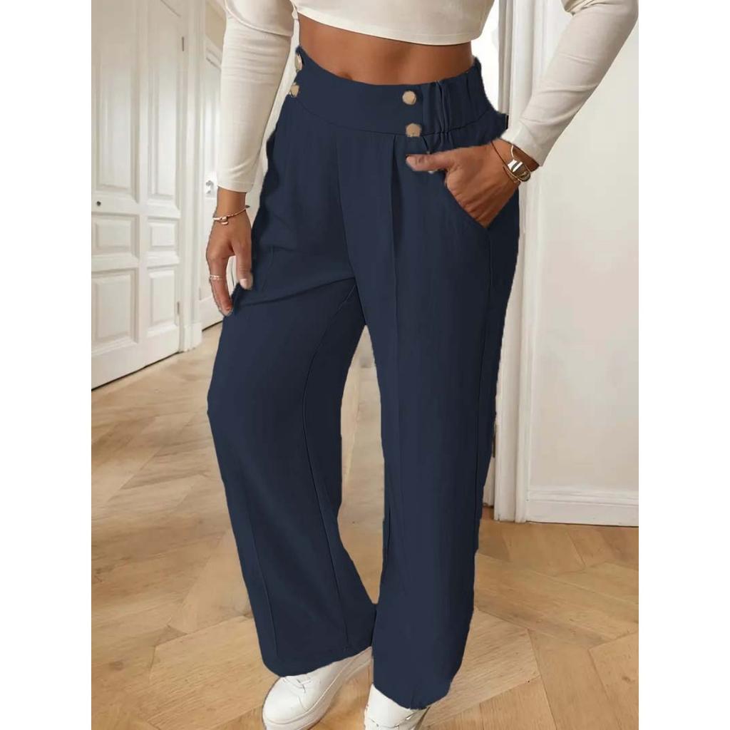 New Vertical Floor Length Casual Pants, High Waisted Pants, Loose and Elegant Straight Leg Women's Niche Design, Solid Color Pants