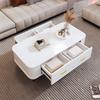 Coffee Table Golden Handles with Two Drawers Large Storage Space Curved Corners Wavy Side Storing MDF Rectangle Shape Tea Table Home