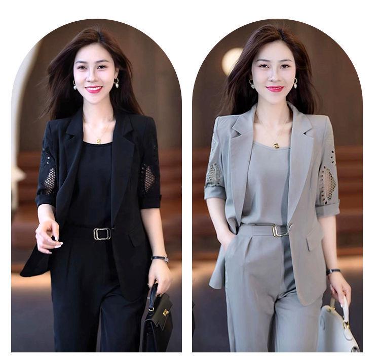 Women's 2025 New Fashion Professional Three-Piece Summer Slimming Suit with Harem Pants