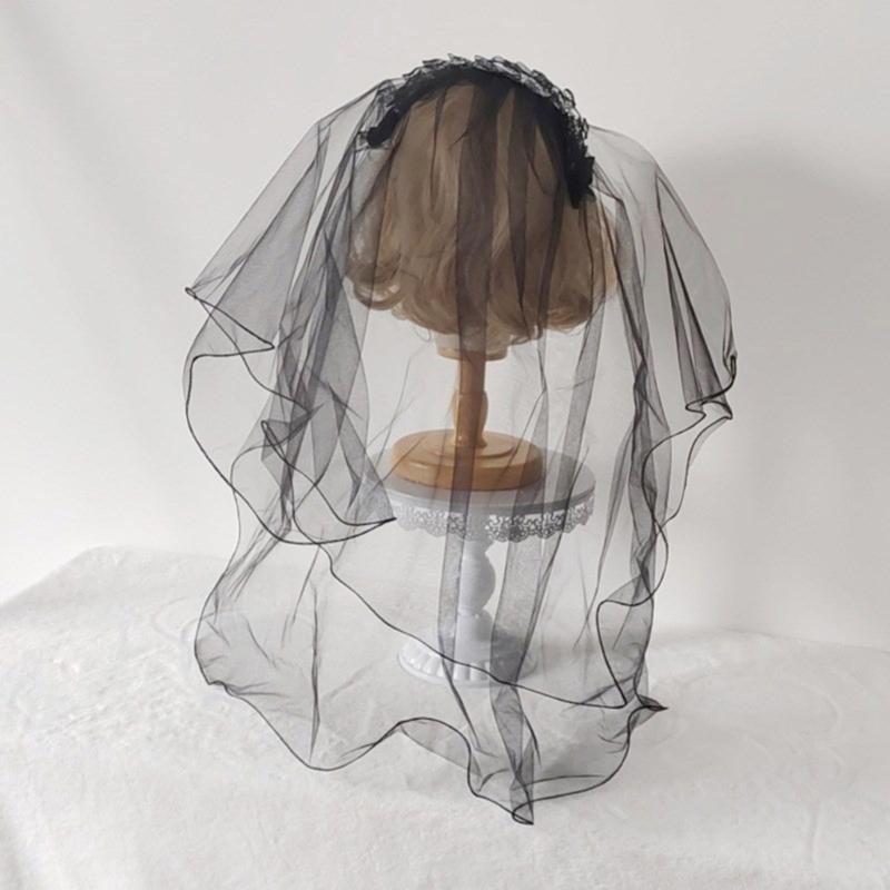 Classical Black Veil with Hairclip Elegant Church Veil Cosplay Costume Headwear for Special Occasion Halloween