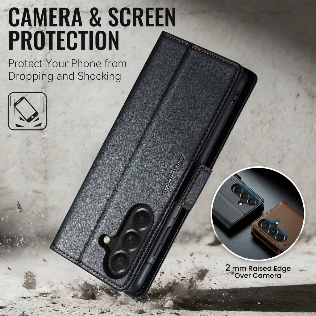 Magnetic Wallet Case for Samsung Galaxy A27, PU Leather Flip Cover, RFID Blocking Card Holder, Kickstand, Shockproof Slim Case
