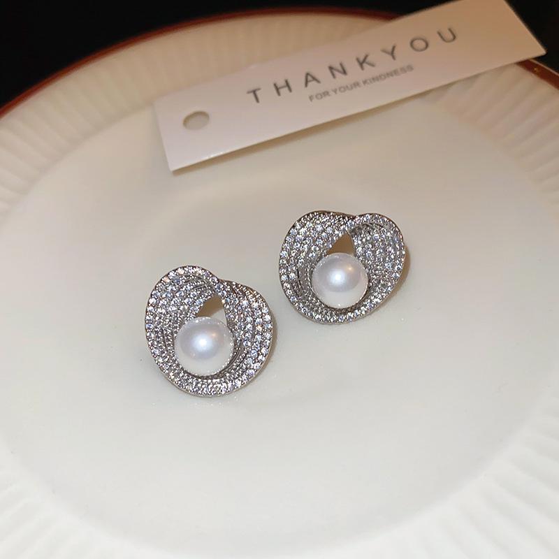 Silver Needle Zircon Pearl Tassel Earrings - Elegant Retro Design for Women